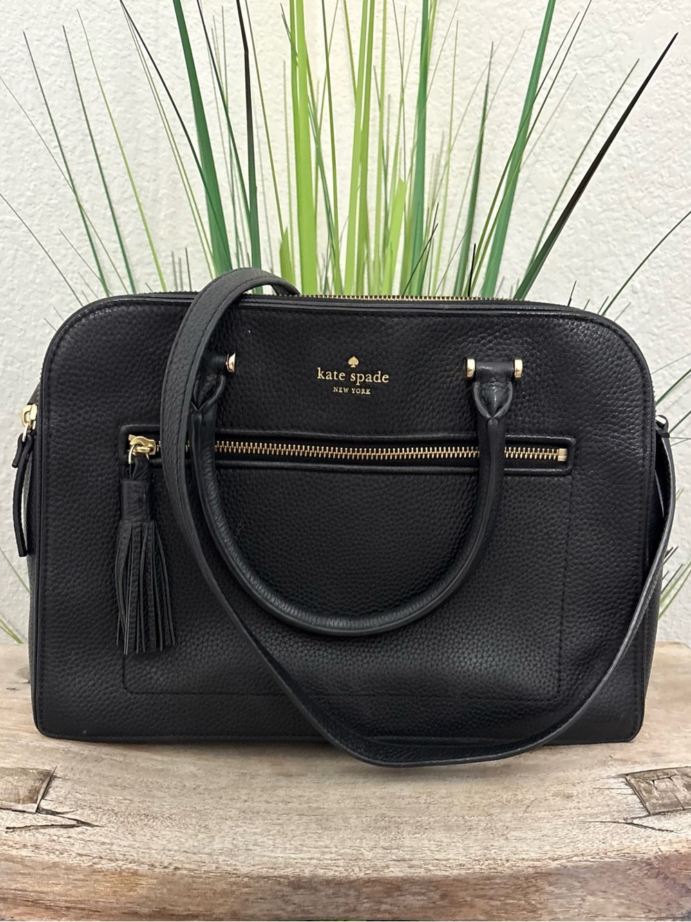 kate spade Black Pebbled Chester Street Kalen Leather Satchel with Tassel